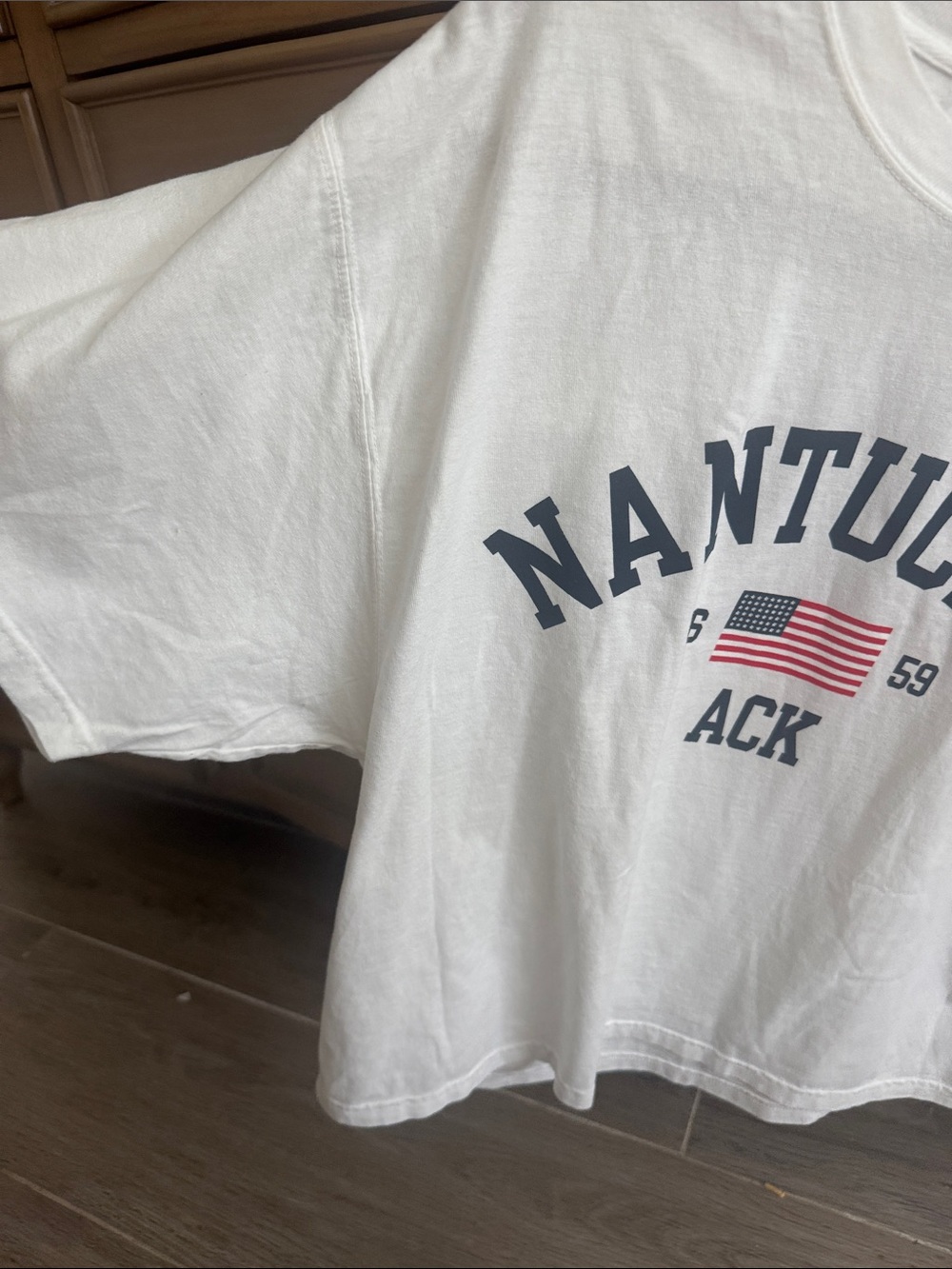 Comfort Colors White Nantucket ACK Short Sleeve Tee with Navy and Red Graphic - Picture 3 of 6